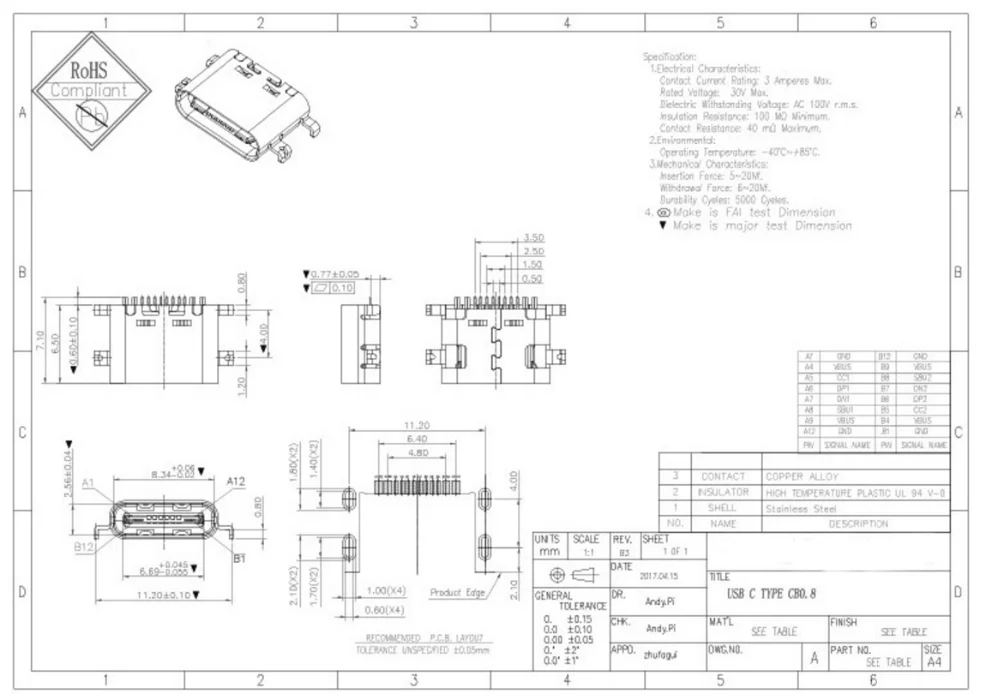 100 шт./лот разъем Micro USB 3,1 type-C 16pin SMD 90 градусов гнездовой разъем для зарядки мобильного телефона Разъем для зарядки