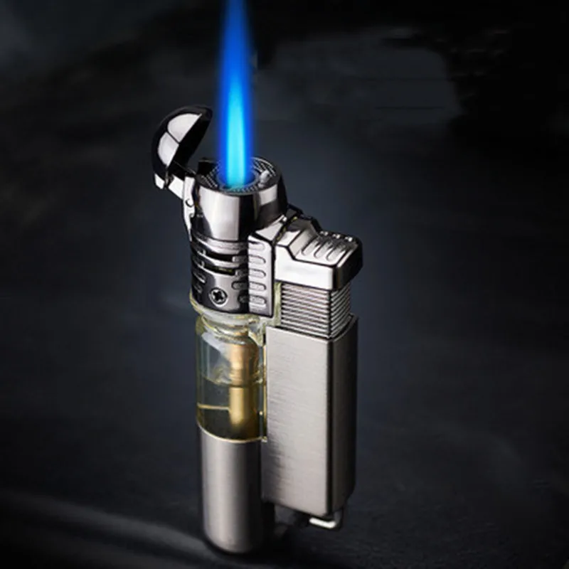 

Gas Visible Windproof Turbine Lighter Torch Blue Flame Cigar Lighter Metal Recyclable Butane Gas Outdoor Gadget Accessories