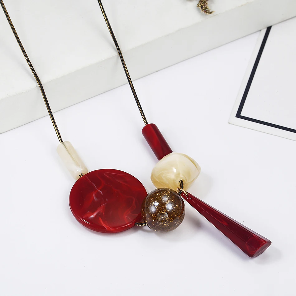 Женское акриловое ожерелье NR060 яркое с геометрическим узором эффектное |