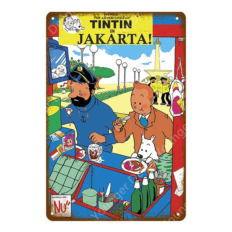 French Cartoon Movie The Adventures Of Tintin Metal Signs Vintage Wall Art Craft Painting Poster Home Bar Club Cafe Room Decor | Дом и сад