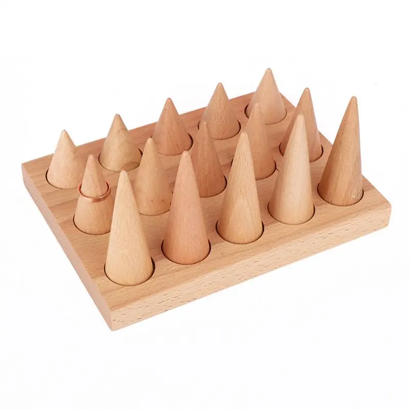 

Natural Wood Cone Shape Finger Ring Stand Jewelry Display Holder Showcase Display Stands Rings Bracelet Jewelry Tray
