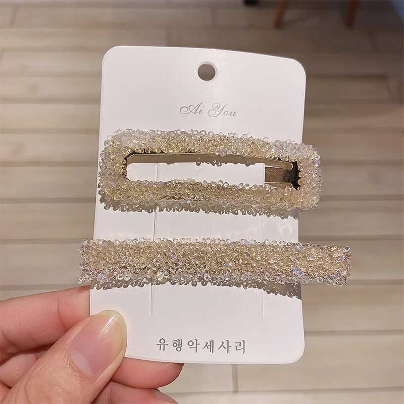 

2pcs Geometric Full Rhinestone Hairpin Set Shiny Luxus BB Clip Hair Barrette for Women Girls 2021 Fashion Hair Accessories
