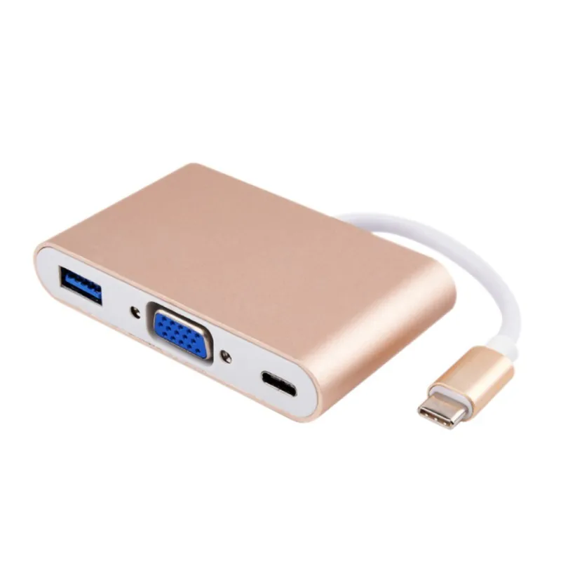 Тип с разъемами типа C и VGA Адаптер Hub 3 в 1 мульти Порты USB разъёмы адаптер для
