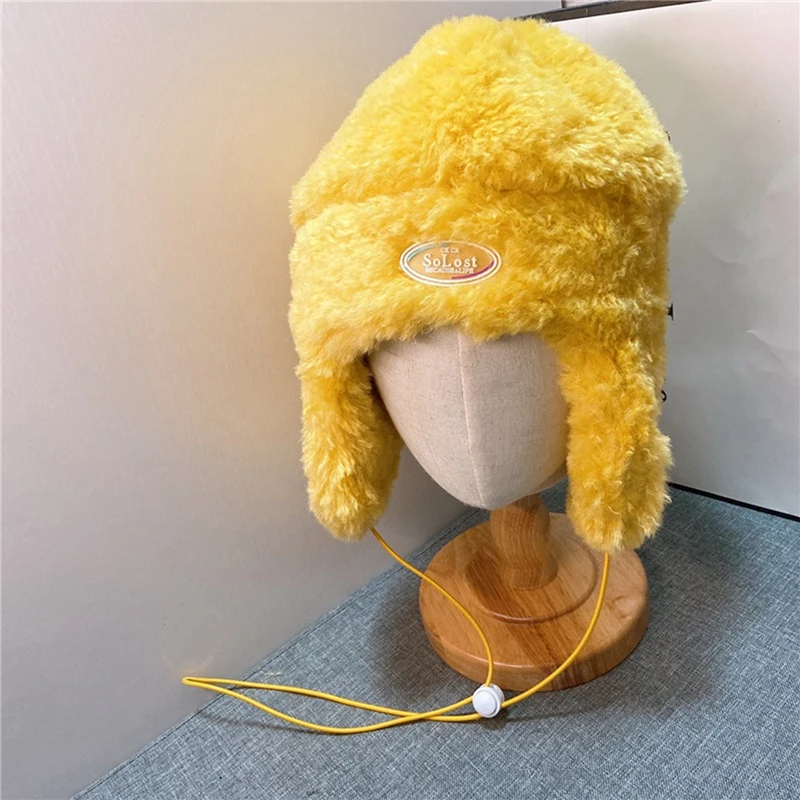 

Hat With Earflaps Artificial Fur Winter Hats Hat Russian Winter Caps Fur Hood Hat Lamb Hair Women's Bomber Hats Warm Beanies Cap