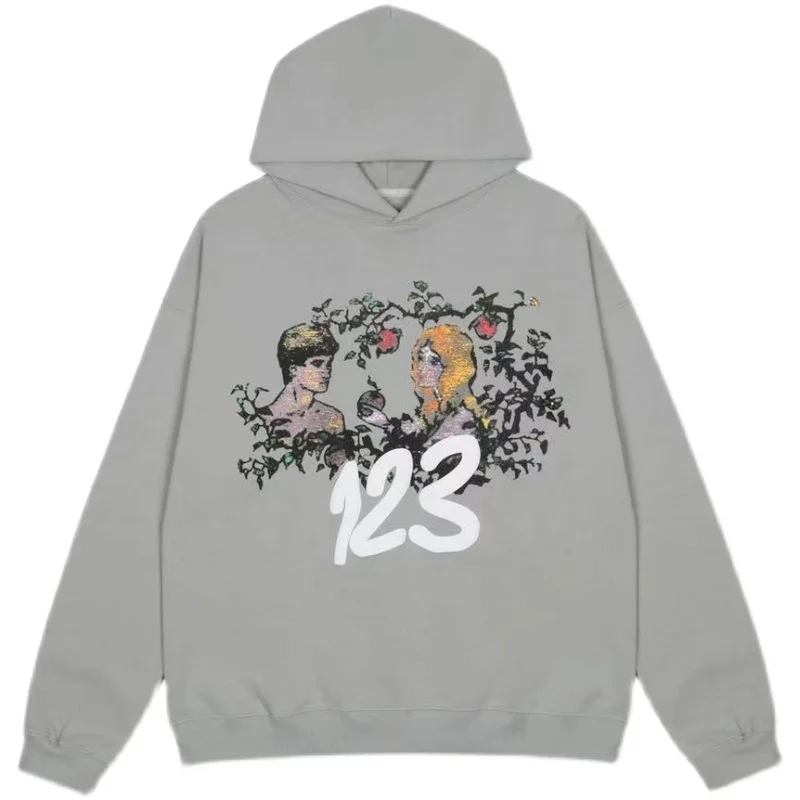 

SETSAIL RRR123 Hoodies Unisex Vintage 123 Number LOGO Print Pullover High Street Sweatshirts Streetwear Trip Hoodie