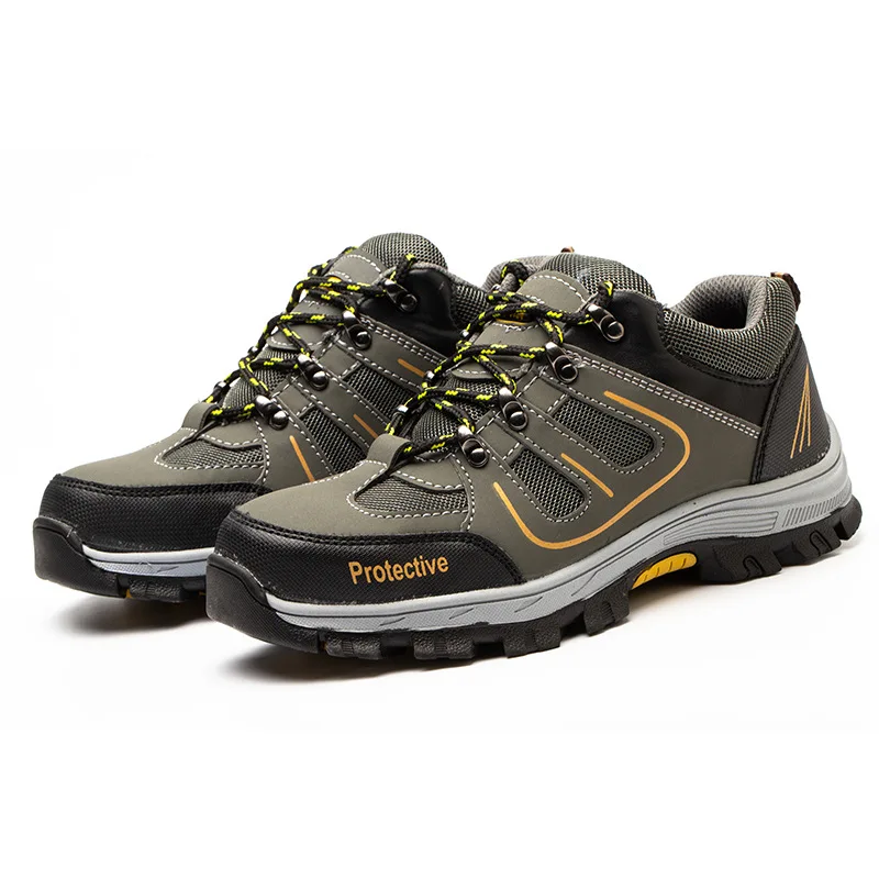 

Labor insurance shoes men's steel toe cap anti-smashing and anti-stab safety shoes space leather two-color rubber-soled hiking p