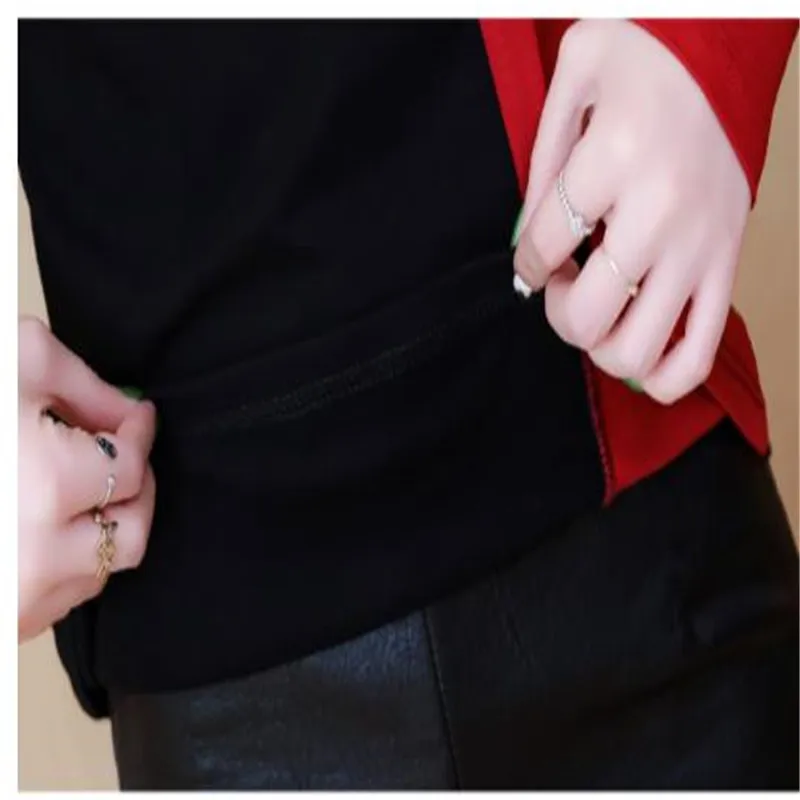 

Patchwork Color2019Women Blouses Winter Autumn Tops Slim Warm Velet Plus Size Long Sleeve Shirts Mujer Basic Women Clothes M223