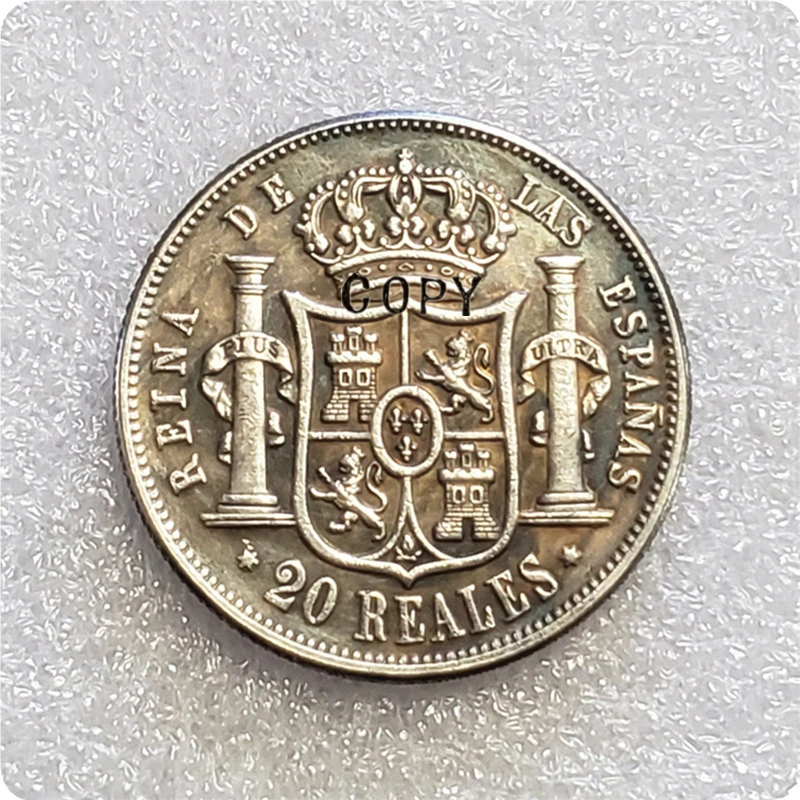 1859 Испания 20 Reales - Isabel II копия монеты | Дом и сад