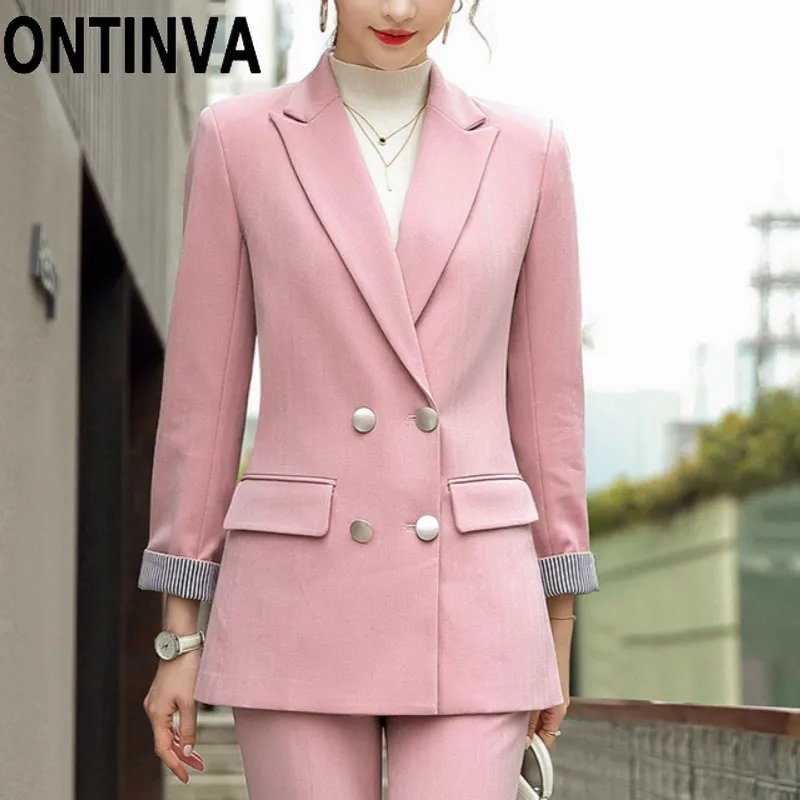 

Женский офисный блейзер из двух предметов, элегантный пиджак розового, черного, бежевого цветов, размера плюс 3XL, 4XL