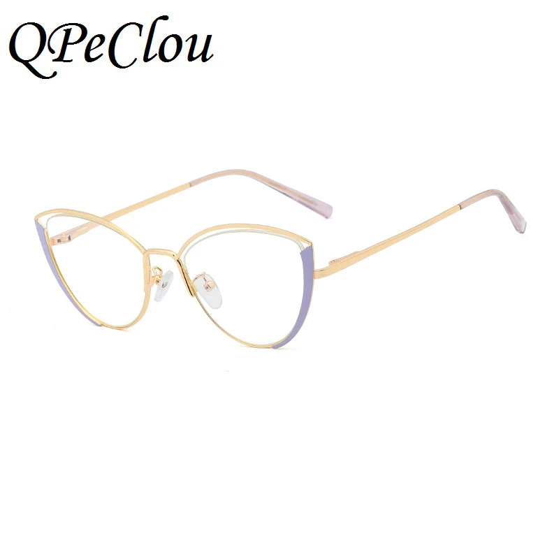 

QPeClou 2020 New Sexy Transparent Cat Eye Glasses Frame Women Fashion Vintage Metal Hollow Eyeglasses Frames Female Spectacles