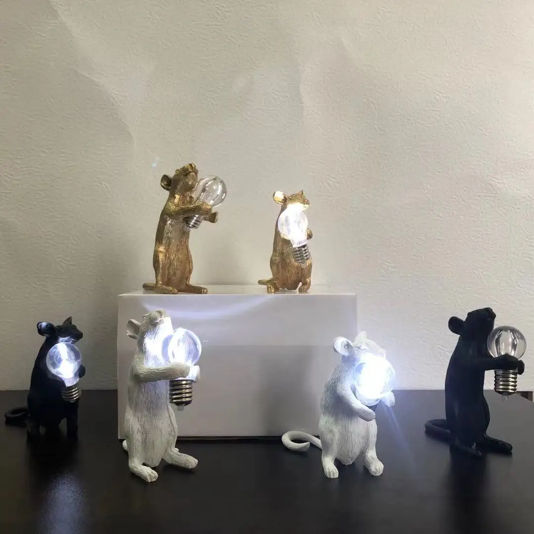 

Art Designer Resin Mouse Night Light Desktop Decor Cartoon Creative LED Lighting Children's Room Bedside Lamps Mouse Table Light