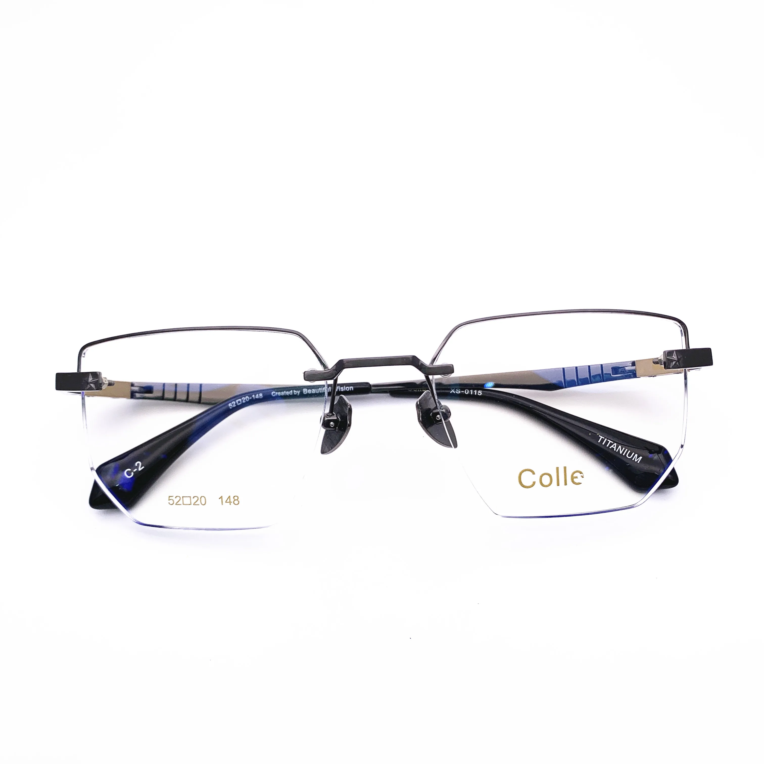 Belight Optical  Special Design  Titanium Half Rimless Frame Men Prescription Semi Eyeglasses Retro Optical  Eyewear XS-0115