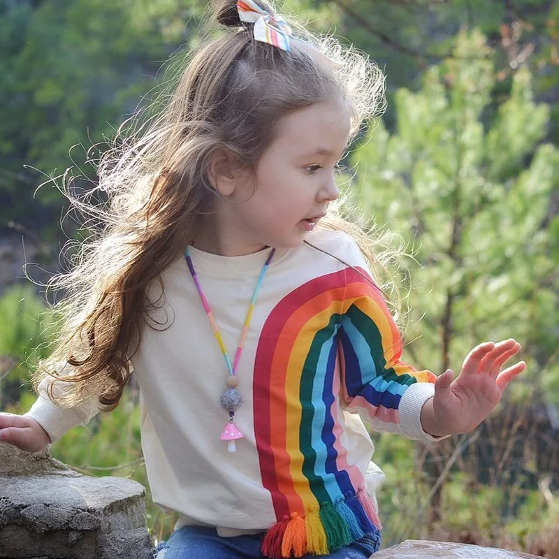 

New Baby Girl Kid Rainbow T-Shirt children clothes Tops Clothes Long Sleeve Sweater Sweatshirt T-Shirts kids kids clothes