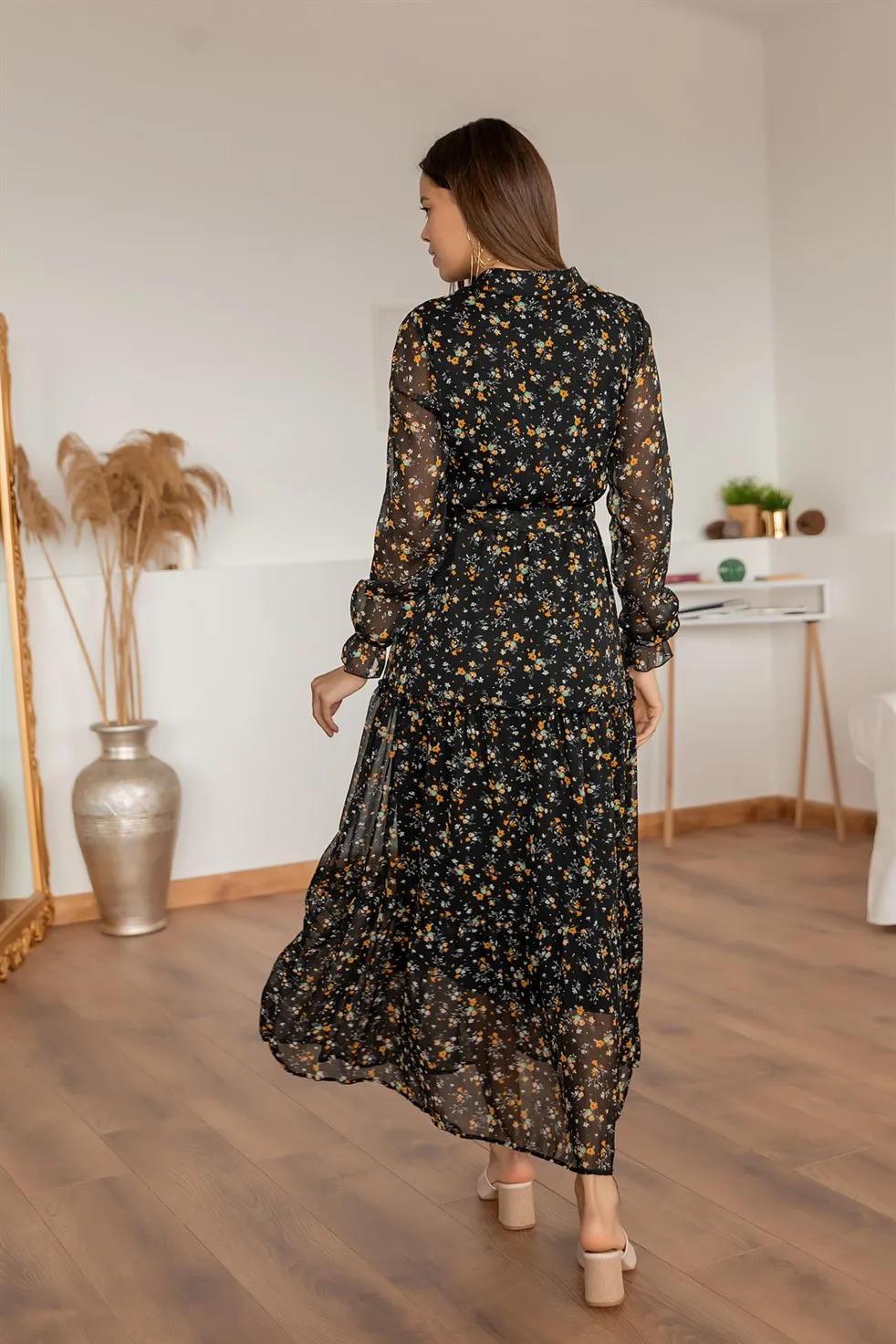 

Colorful Floral Maxi Size Dress-ORANGE