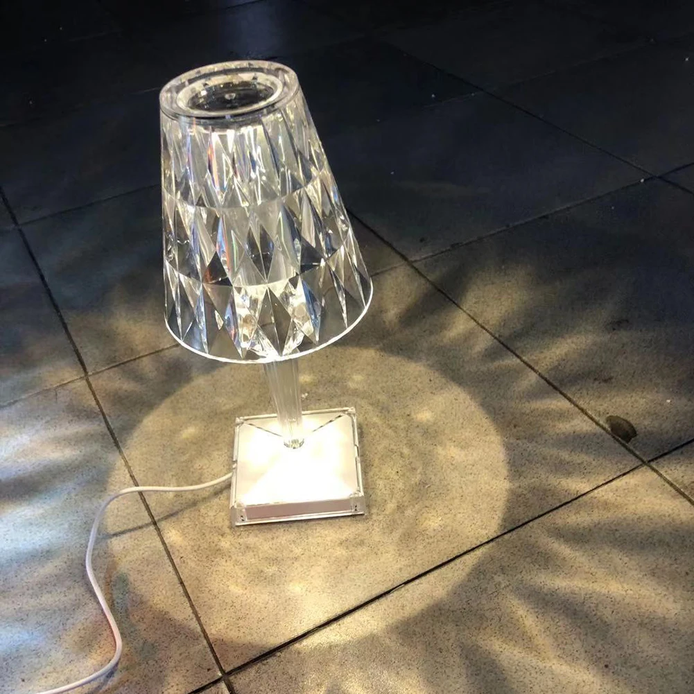 

Acrylic Crystal Table Light Transparent Prism Desk Lamps Room Bedside Decoration
