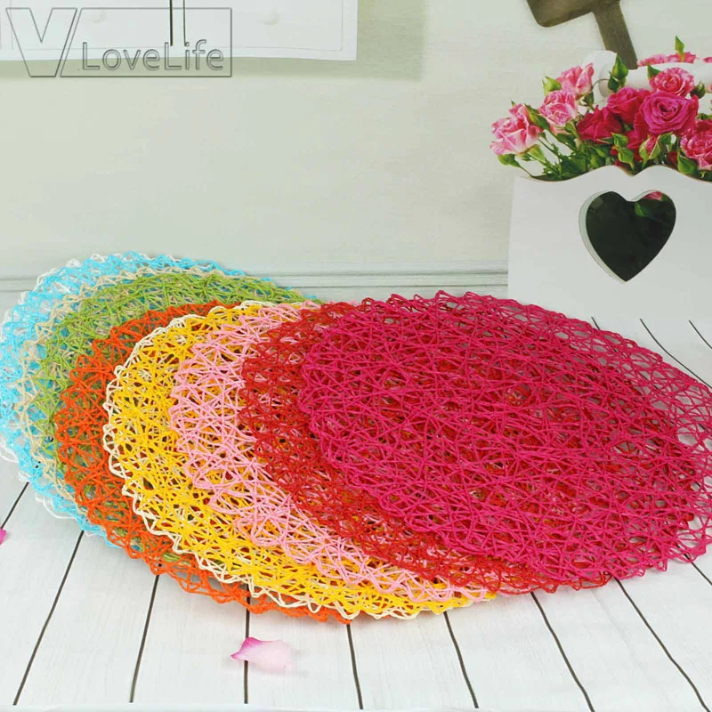 15 дюймовые круглые тканые коврики салфетки из бумажного волокна для стола полые