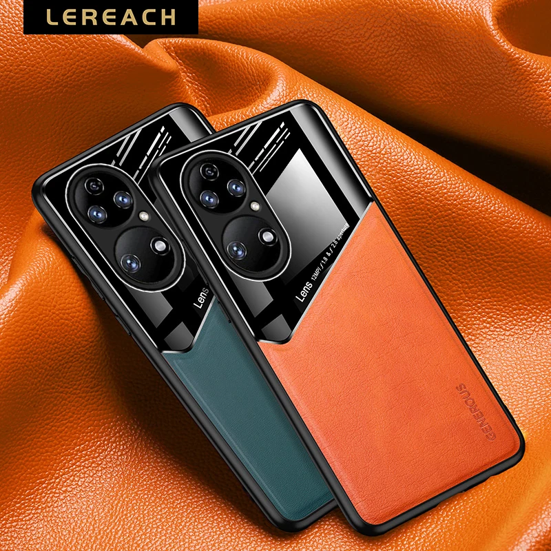 

Lereach for Huawei P50 Case Leather Car Magnetic Silicone Frame Shockproof Cover