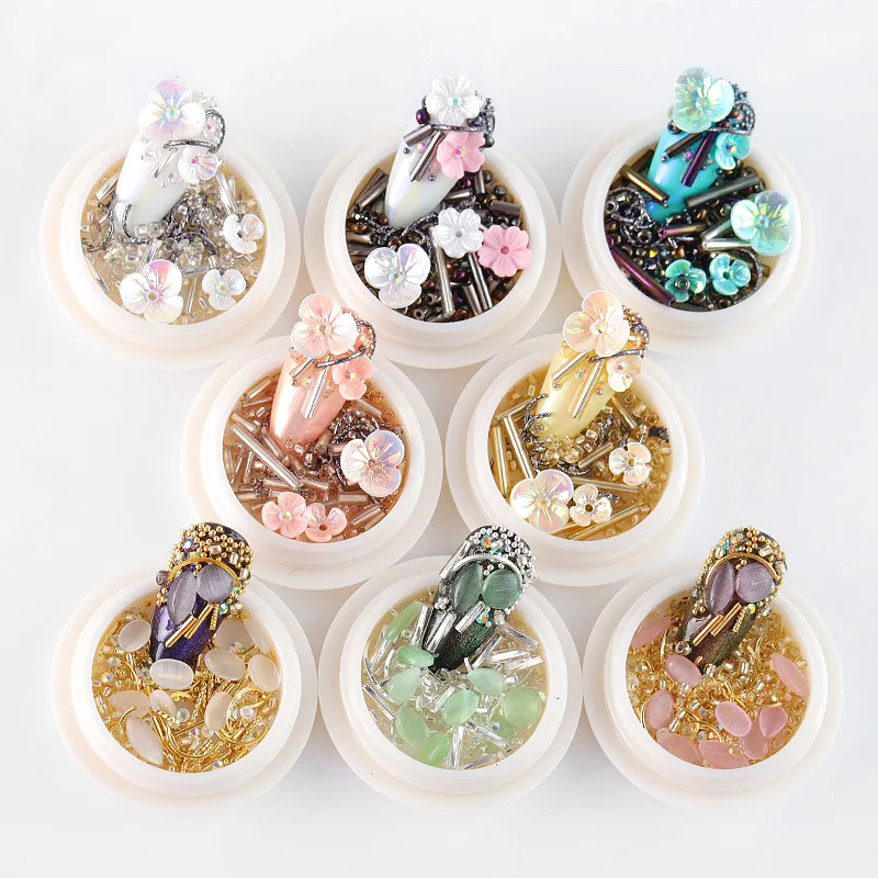 8 коробок лак для ногтей цветок разноплановый орнамент с цветочной заклепкой