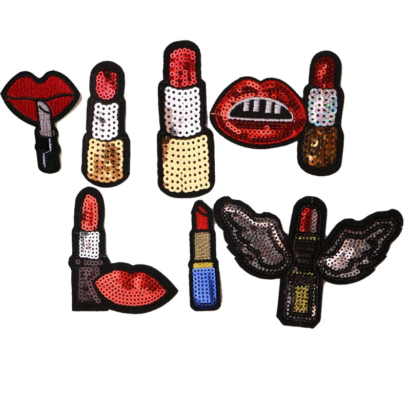 Модная нашивка помада сексуальные губы блестки значок вышитая аппликация