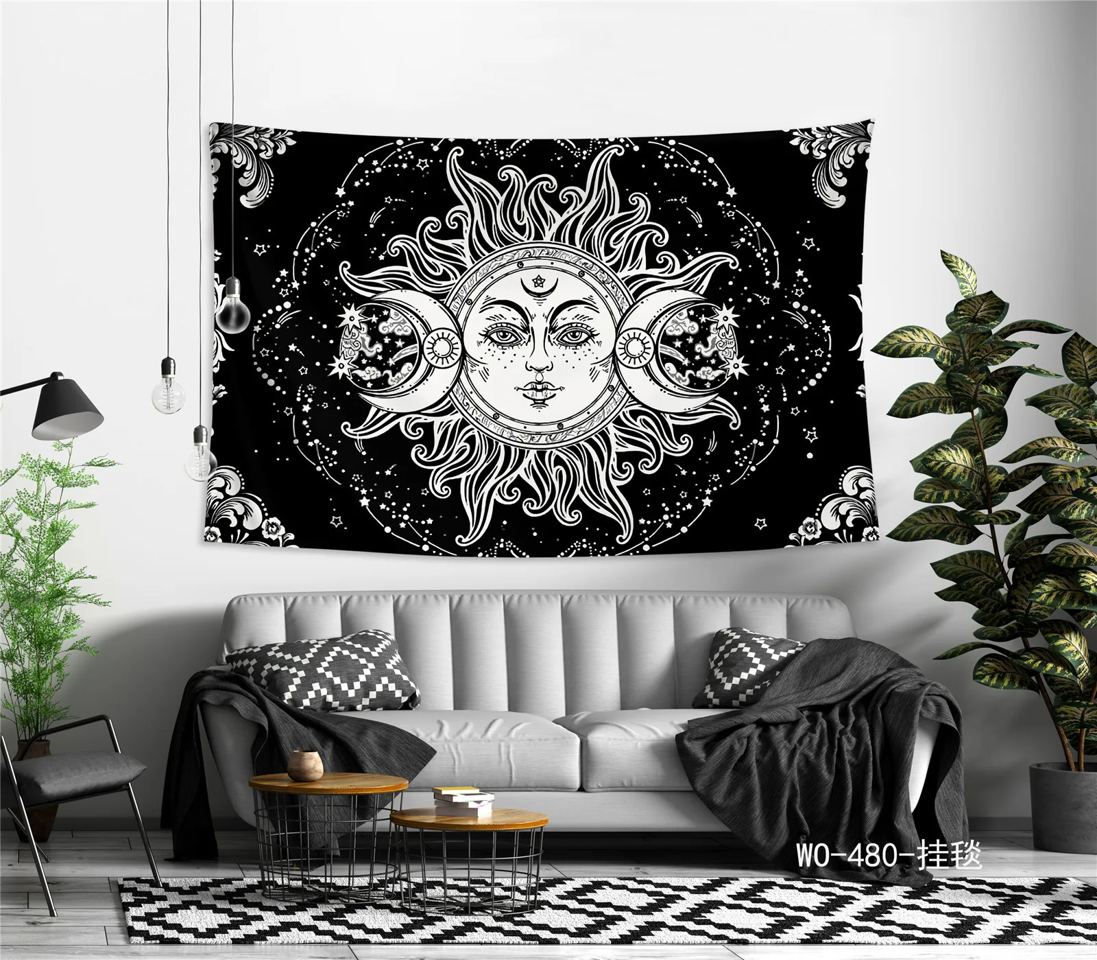 

White Black Sun Moon Mandala Tapestry Wall Hanging Witchcraft Wall Tapestry Hippie Wall Carpets Dorm Decor Psychedelic Tapestry