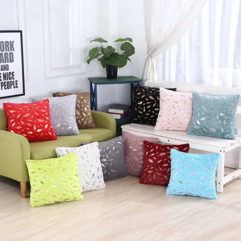 

Feather Fur Decorative Cushion Cover Home Bronzing Plush Pillow Case Bed Room Pillowcases Decoration Sofa Throw Pillow Covers