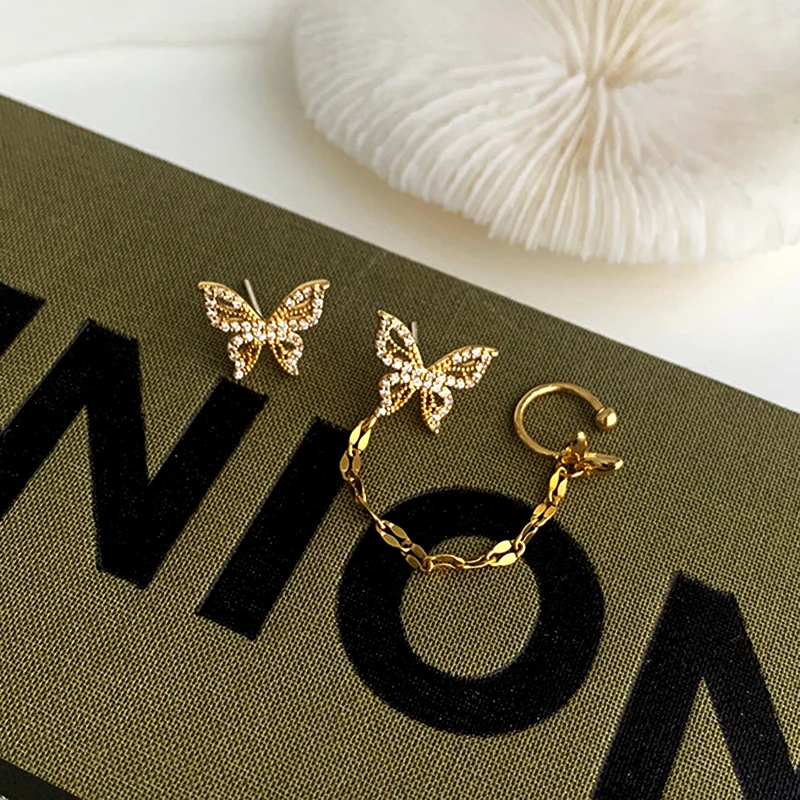 

Trendy Butterfly Clip Earrings for Women Accessories Korean Fashion Jewelry S925 Needle Shiny AAA Zircon Weddings Party Gift