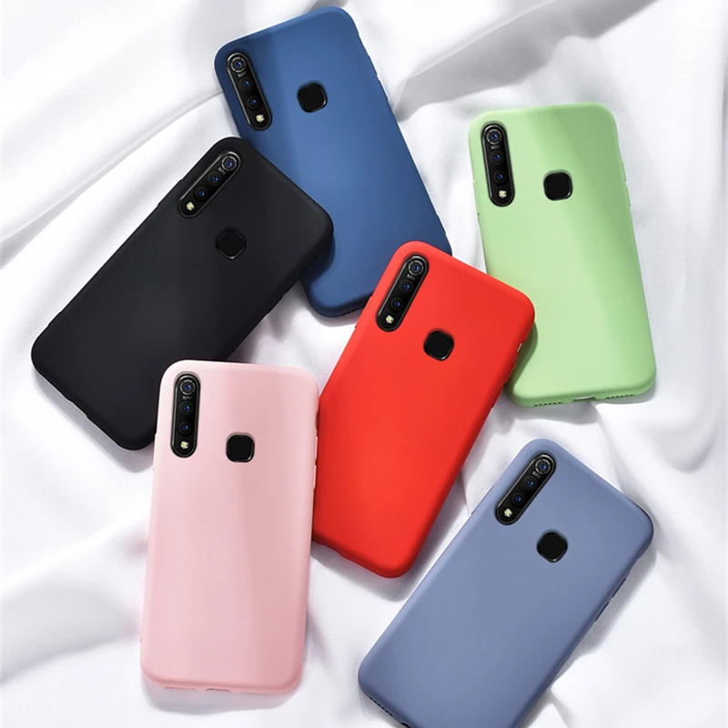 Яркий ТПУ чехол для Vivo Y19 из углеродного волокна сплошной цвет Жидкий Y5S Z5i U3 Y9S V17 Pro