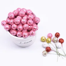 100pcs 10mm Glitter Foam Berry Flower Bouquet Mini Fruit Beads for Christmas Decoration DIY Garland Material Artificial Flowers