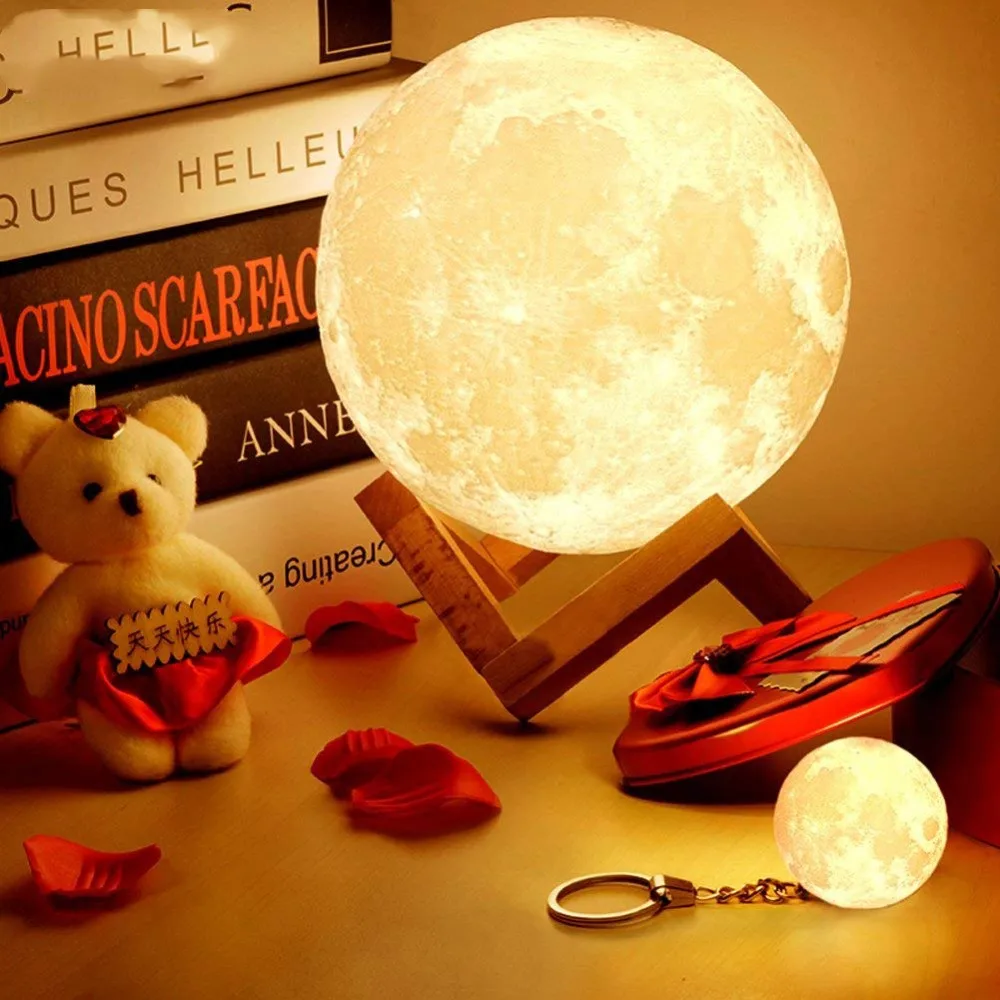 

Rechargeable Moon Lamp 16 Color Change 3D Light Touch Switch 3D Print Lamp Moon Bedroom Bookcase Night Light Creative Gifts