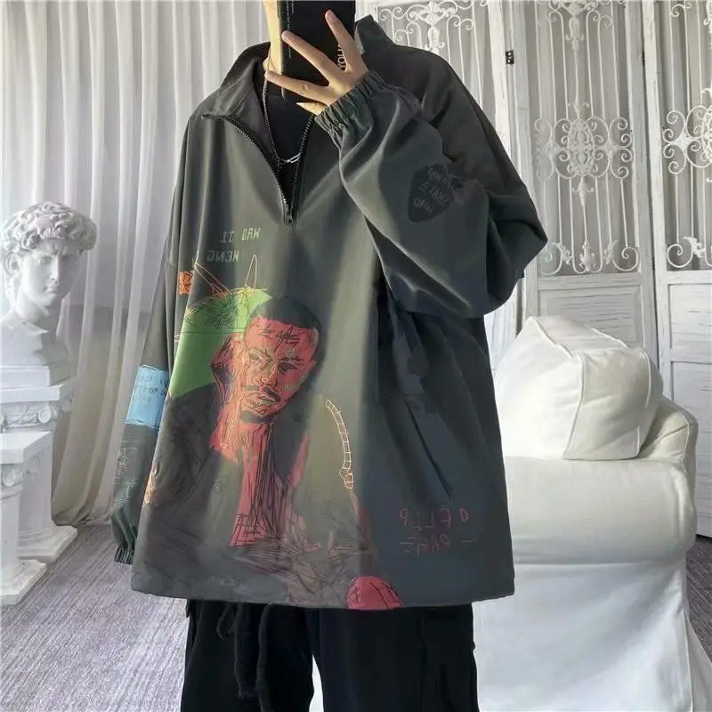 

Graffiti coat men's hiphop fried Street top fashion high Street boys wear spring trend jacket veste homme