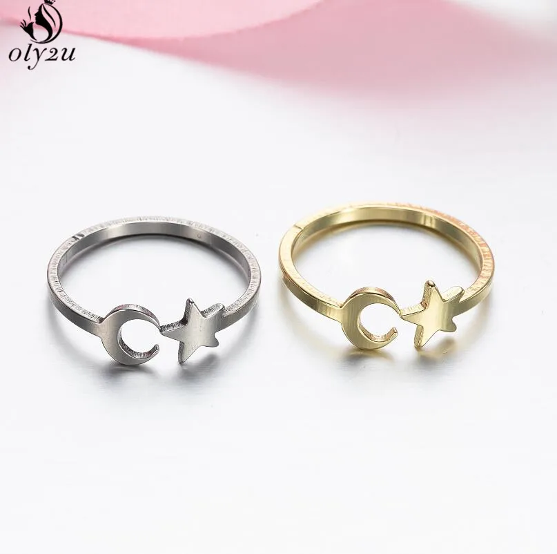

Delicate Star Moon Open Adjustable Rings for Women Stainless Steel Jewelry Ring Girls Bridesmaid Wedding Ring Accessories