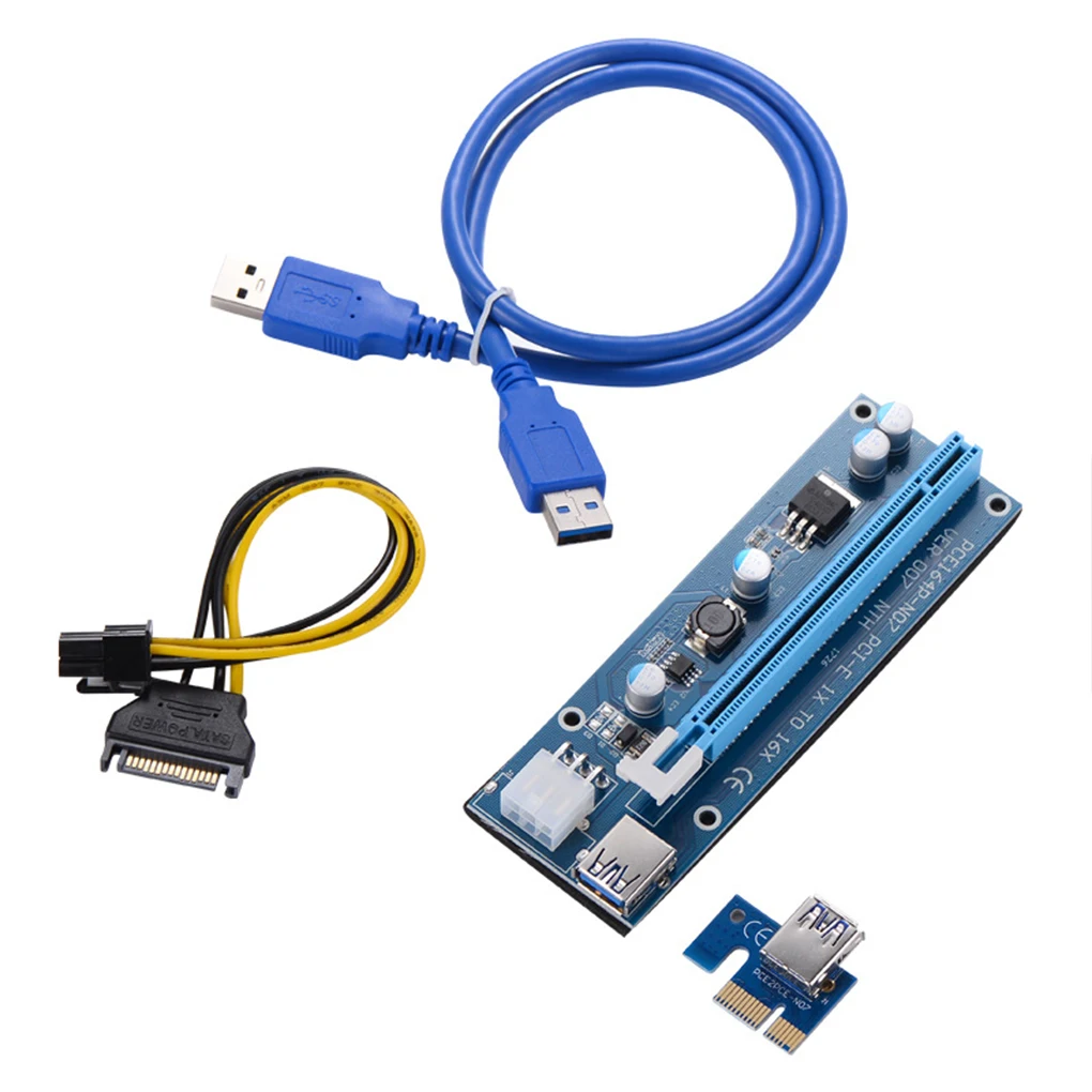 

10PCS VER006C PCIe 1x to 16x Express Riser Card Pci-e Riser Extender 60cm USB 3.0 Cable SATA to 6Pin Power for BTC Mining