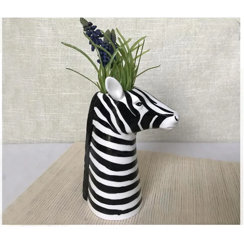 

Nordic Zebra Trojan Horse Head Vase Creative Ceramics Flower Insert Art Vase Home Decorative Animal Head Shape Vase