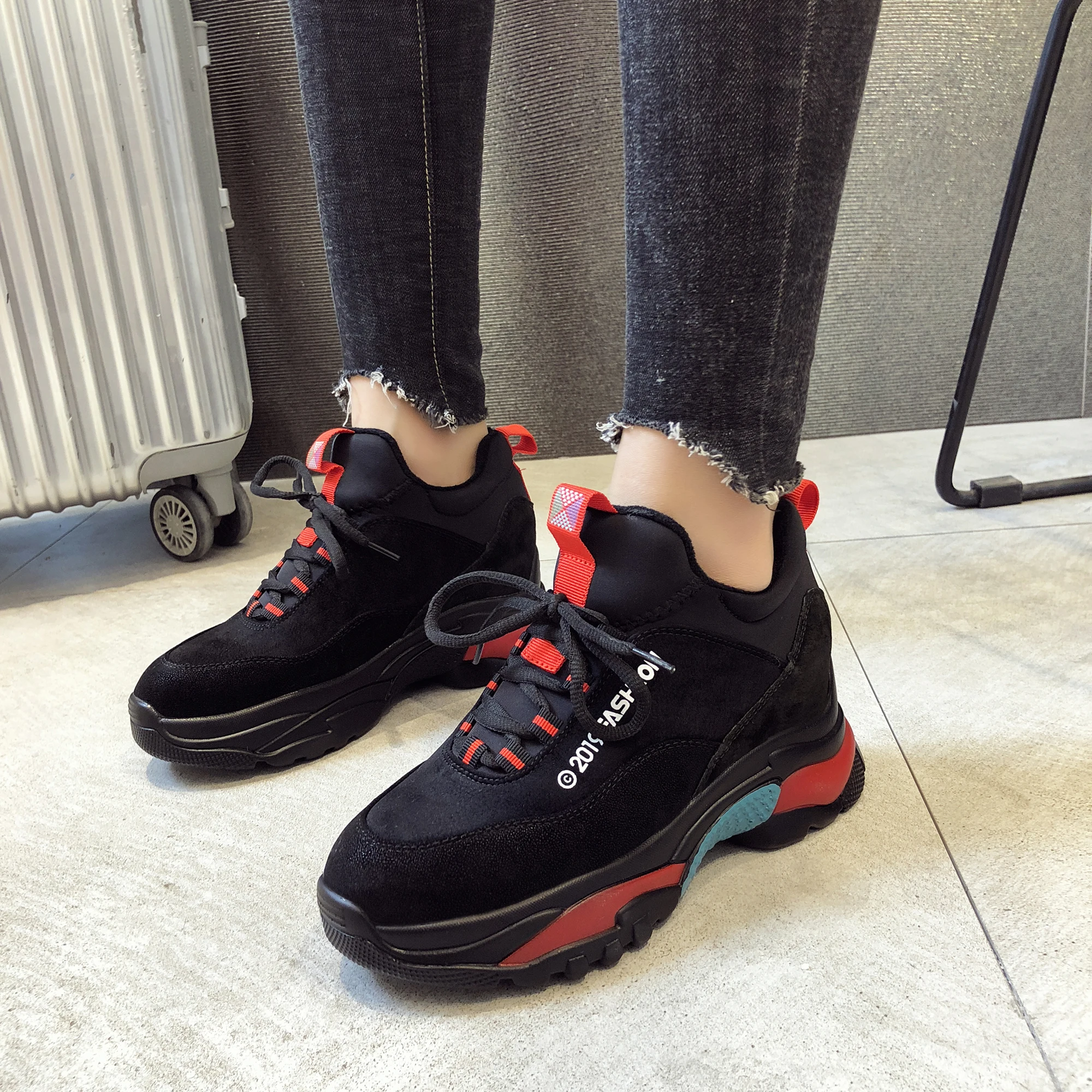 Rimocy Autumn Winter warm black sneakers women fashion platform shoes woman designer short Plush 6cm thick bottom chunky sneaker