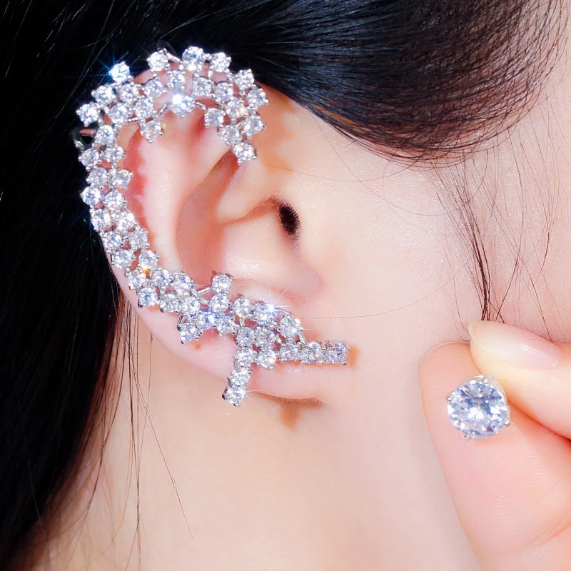 

ThreeGraces Sparkling Cubic Zirconia Trendy Big Ear Cuff Clamp Stud Earrings for Women Wedding Party Female Jewelry Gift ER454