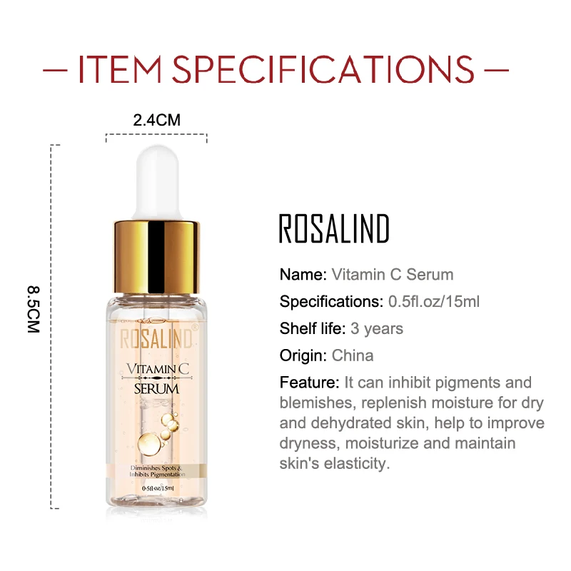 ROSALIND Vitamin C Face Serum Hyaluronic Acid For Acne Treatment Whitening Cream Anti Aging Remove Black Dot Skin Care 15ml | Красота и