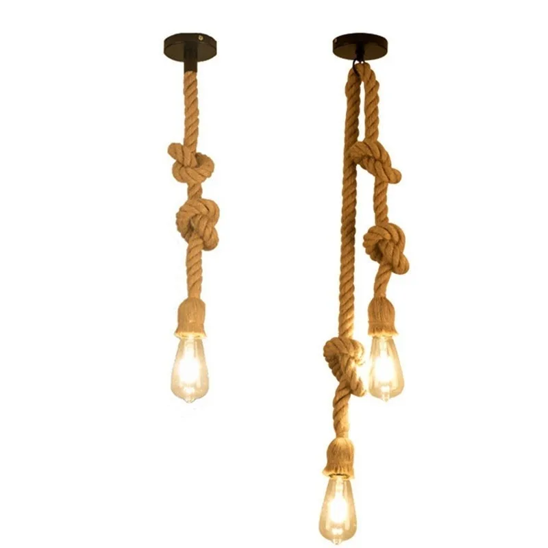 Luces colgantes de cuerda de 1m/1,5 m/2m, lámpara de estilo Vintage de una o doble cabeza para Loft, barra de cuerda para restaurante, no incluye bombillas