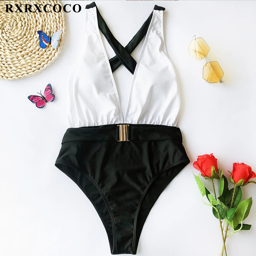 Цельный купальник RXRXCOCO сексуальный бандажный купальный костюм Однотонный