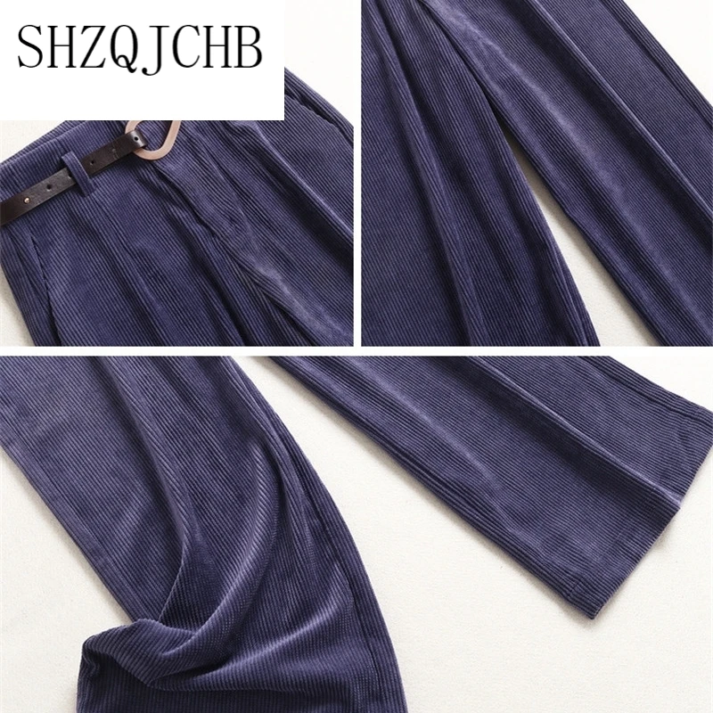 

Quality High Fashion Winter Thicken Women Loose Pants Elegant Lady Wide Leg Office Work Corduroy Trousers