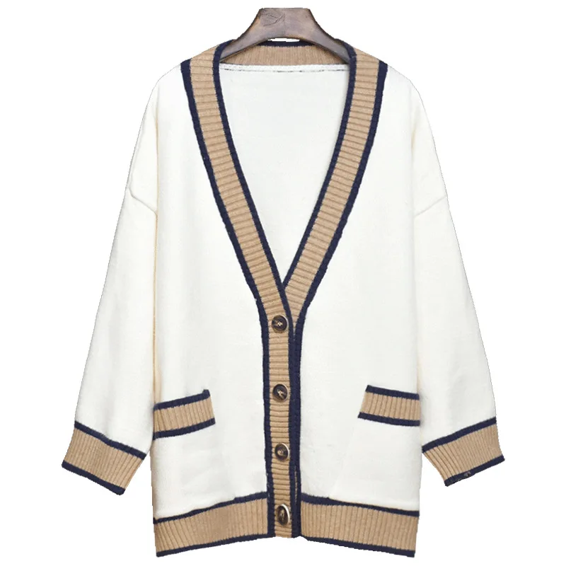 

Women's Cardigan Knitted Korean Fashion Stripe Wool Sweater for Women Winter Long Sleeve V-neck Casual Knitwear Coats Female
