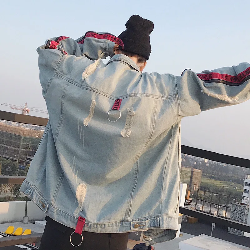

Manufacturer denim jacket men's trend hole 2021 autumn and winter new men's Korean student casual all-match street jacket