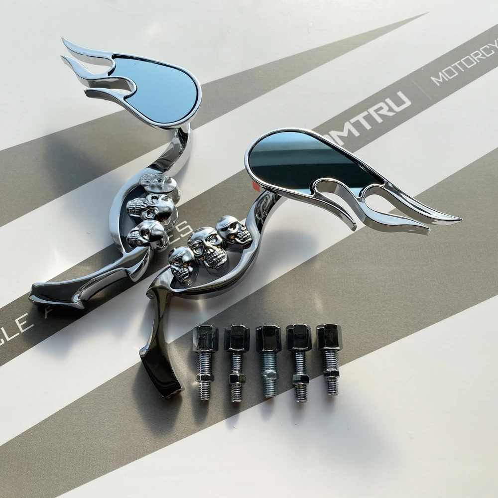 Хромированные зеркала заднего вида с черепом и пламенем для HARLEY DYNA SOFTAIL SPORTSTER ROAD