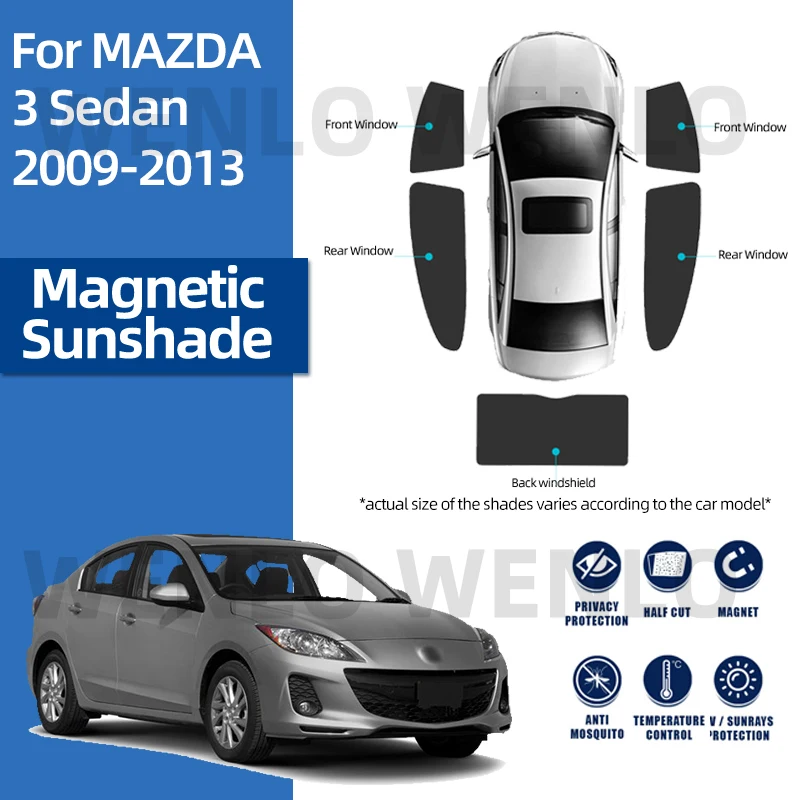 

For Mazda 3 Sedan 2009-2013 Window Shade Custom Visor Car Sunshade Magnetic Mesh Block Light Sunshield Glass Nylon Cover Shield