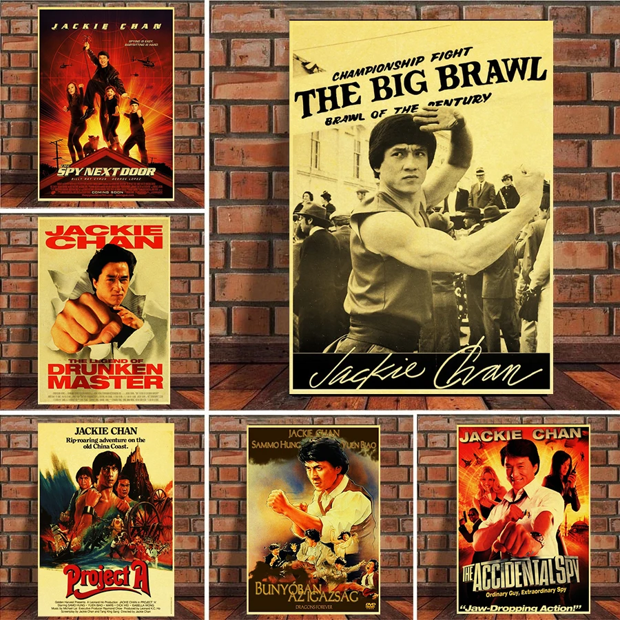 

Retro Wall Decor Chinese Famous Actor Jackie Chan Movie Poster Figure Art Picture Canvas Painting For Living Room Bar Cafe Decor