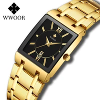 wwoor new square watch men luxury gold black quartz wristwatches for men stainless steel waterproof date clock relogio masculino
