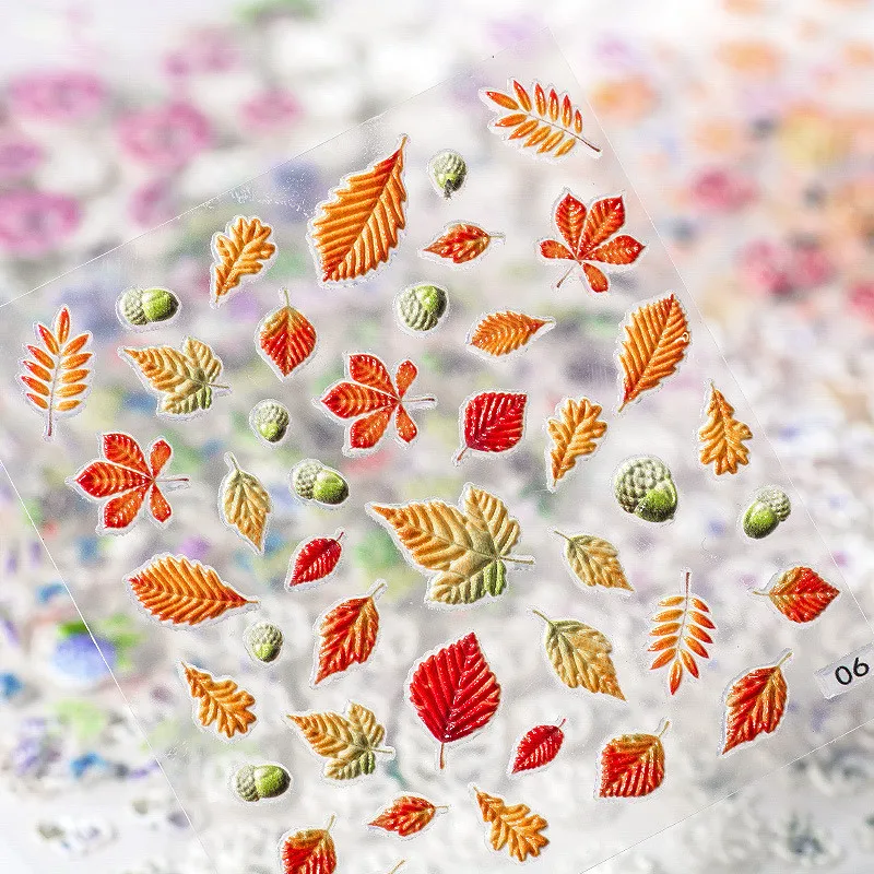 

1PCS 40 Styles Transparent Adhesive 5d Embossed Nail Stickers Rose Leaves Phototherapy Decals Slider Manicure Nail Accessories