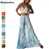 onelinefox wide leg pants for woman high waist chic bandage casual 2021 printed loose slim trousers vintage classic pants