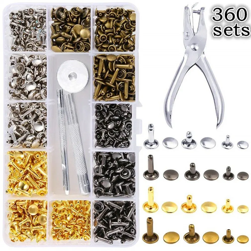 

360pcs Metal Double Cap Rivets Round Studs For DIY Leather Craft Bag Belt Clothes Shoes Pet Collar Fastener Tools