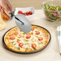delidge 1 pc round pizza cutter stainless steel with wooden handle pizza knife cutter pastry pasta dough kitchen baking tools