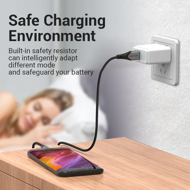 Vention 3A Reversible Micro USB Cable Nylon Fast Charging for Samsung Xiaomi HTC LG USB Charger Data Cable Mobile Phone Cable